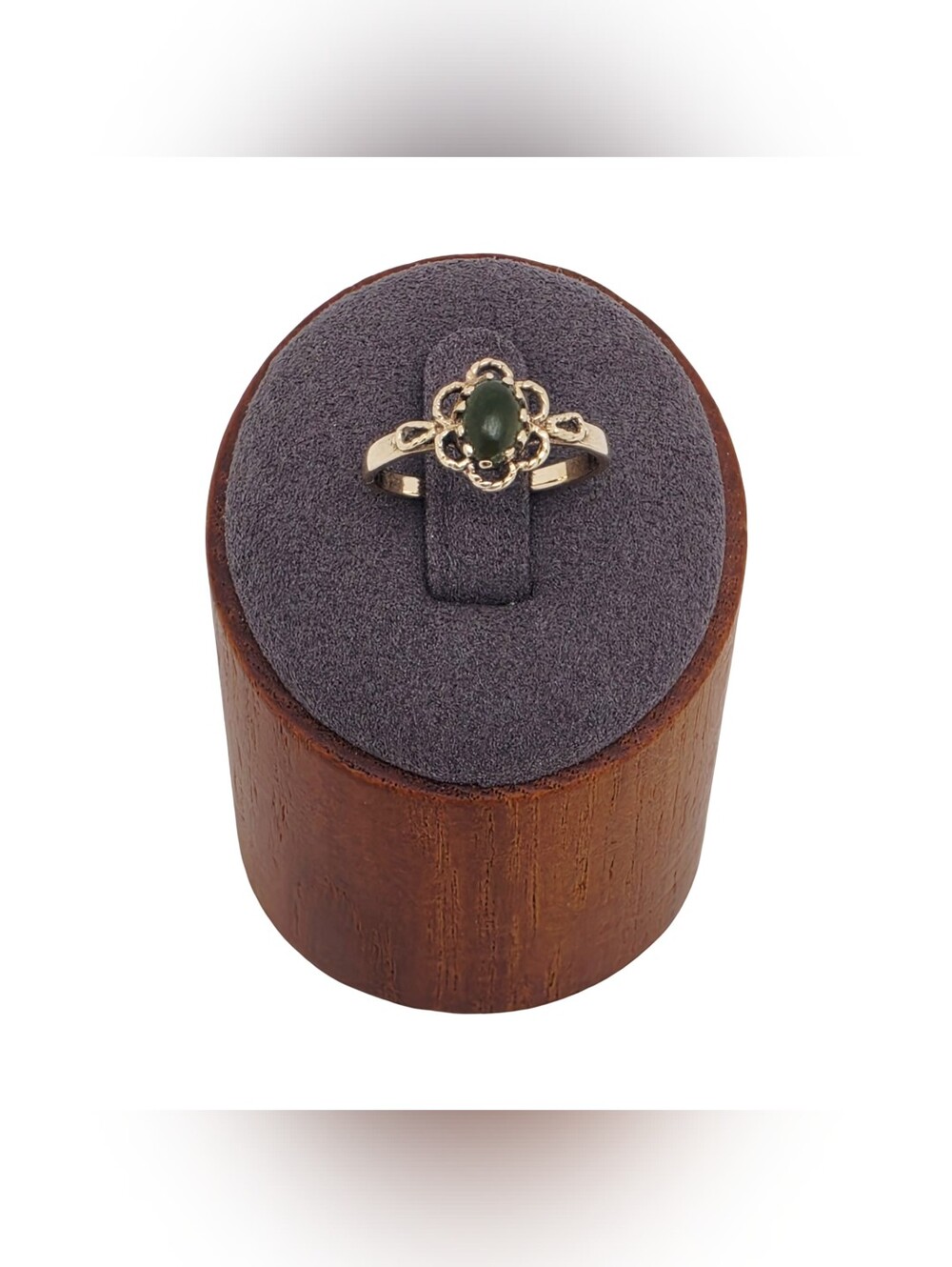 Vintage 14k Yellow Gold Nephrite Jade Cabochon Filigree Halo Ring Size 6.25